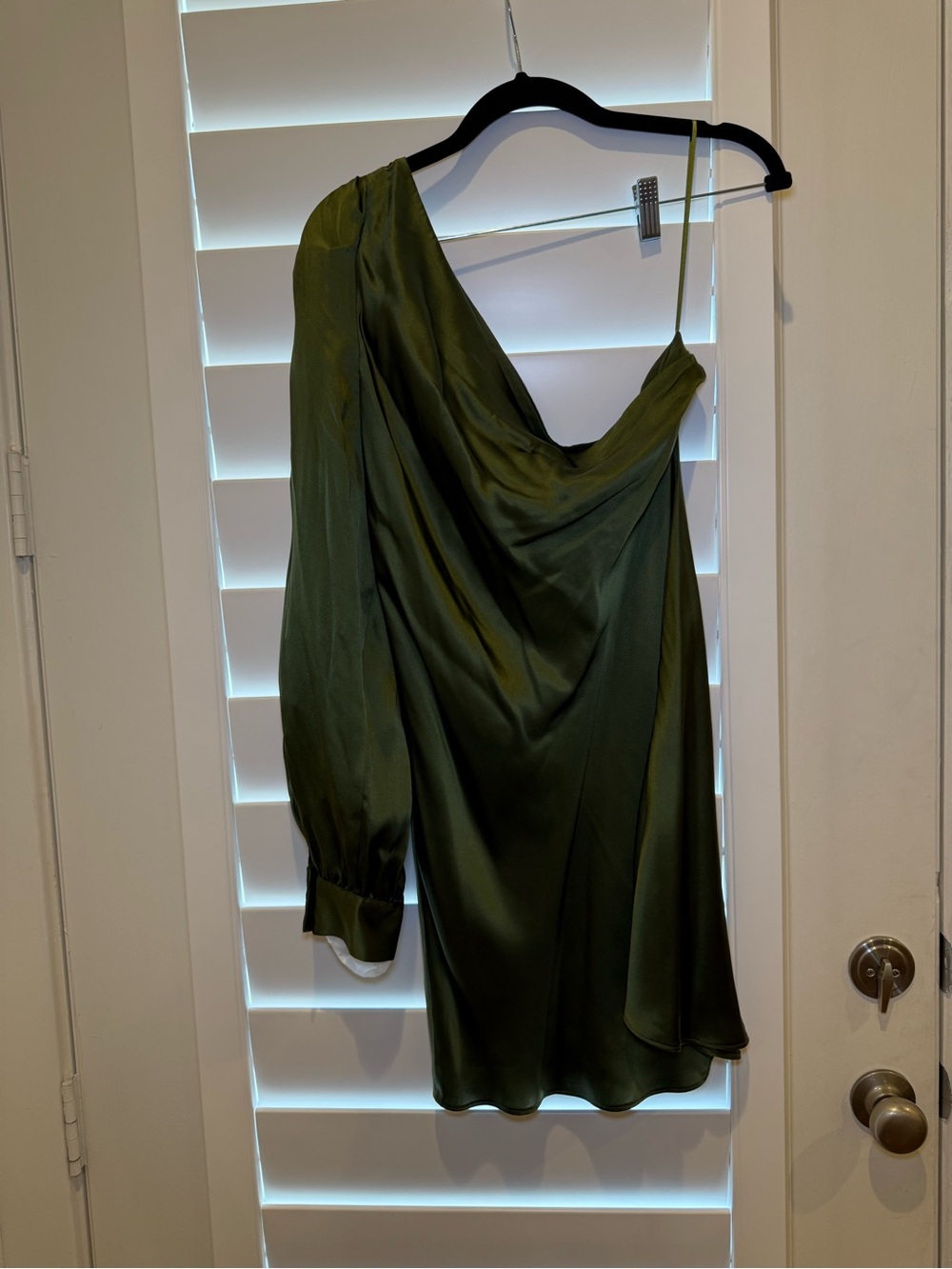 Cami NYC Olive Green One-Shoulder Satin Mini Dress